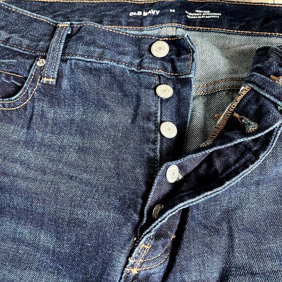 Old Navy High Rise Slouchy Straight Dark Wash Denim CAPRI Jeans - Size 14 EXC - Picture 6 of 10